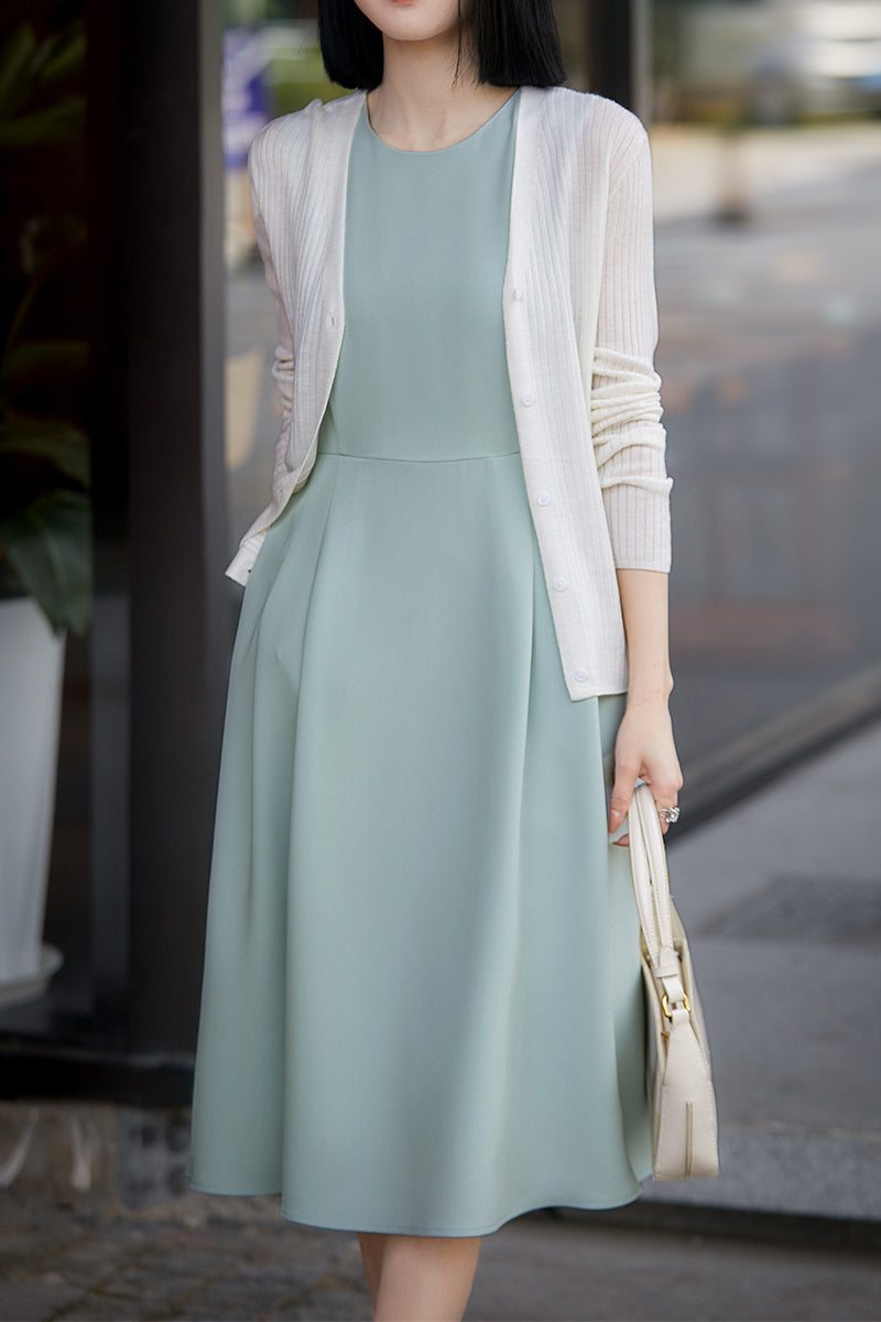 Elegant Acetate Sleeveless Fit & Flare Midi Dress