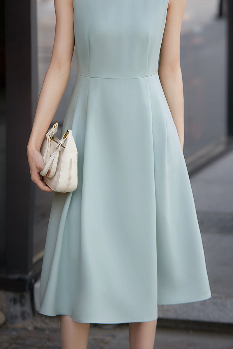 Elegant Acetate Sleeveless Fit & Flare Midi Dress