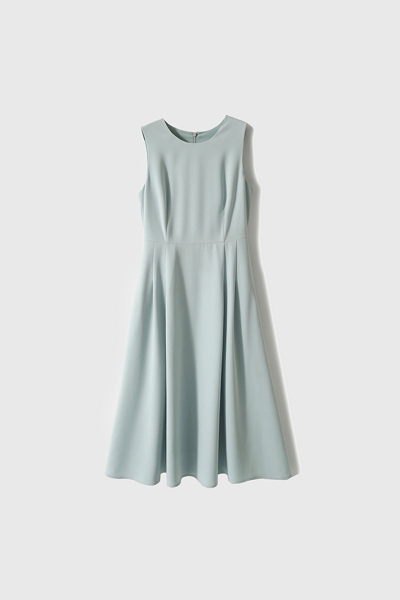 Elegant Acetate Sleeveless Fit & Flare Midi Dress
