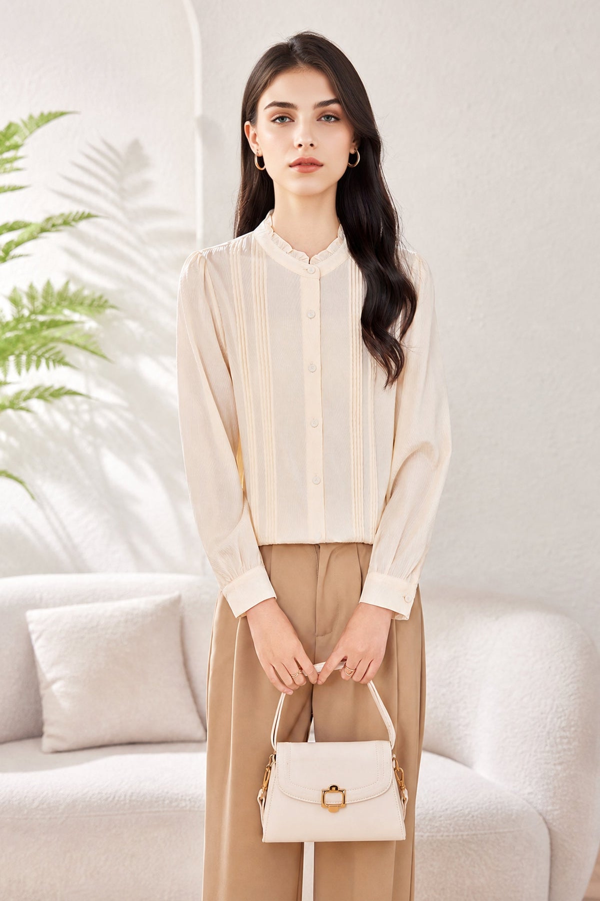 Elegant Lace Trim Pure Mulberry Silk Blouse