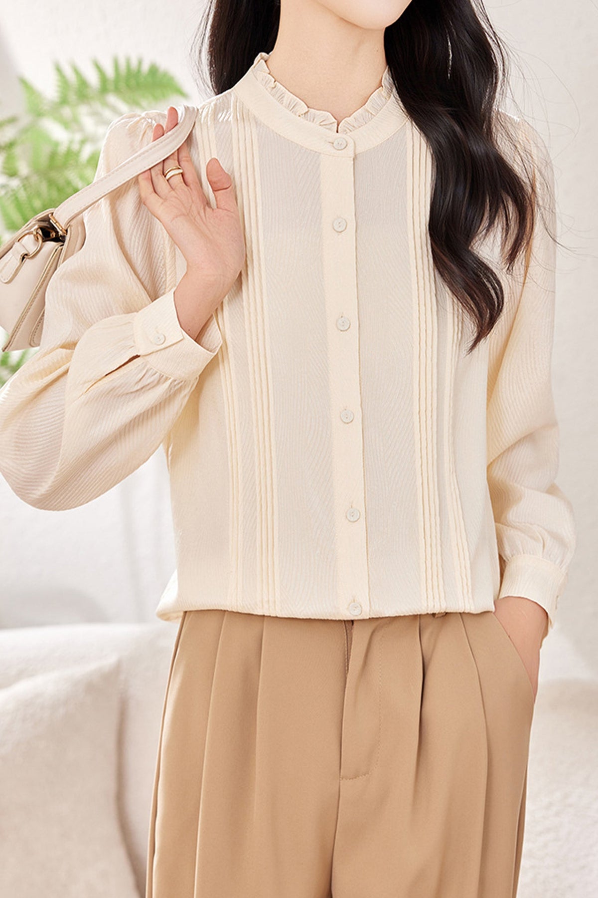 Elegant Lace Trim Pure Mulberry Silk Blouse