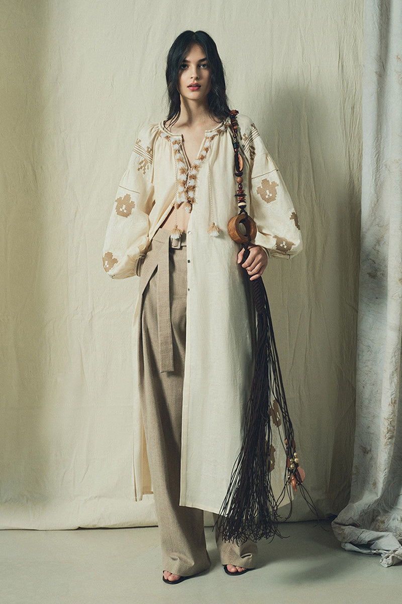 Embroidered Linen-Cotton Boho Maxi Cover Up