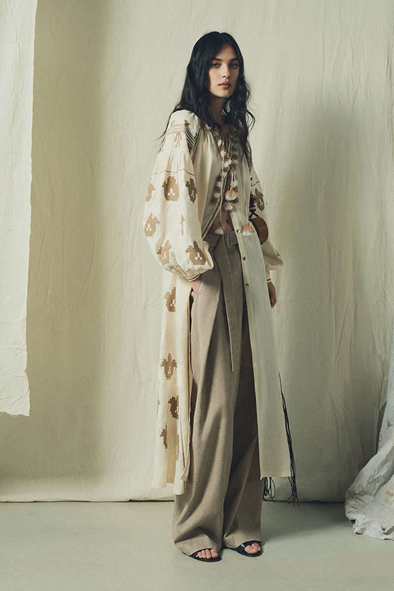 Embroidered Linen-Cotton Boho Maxi Cover Up