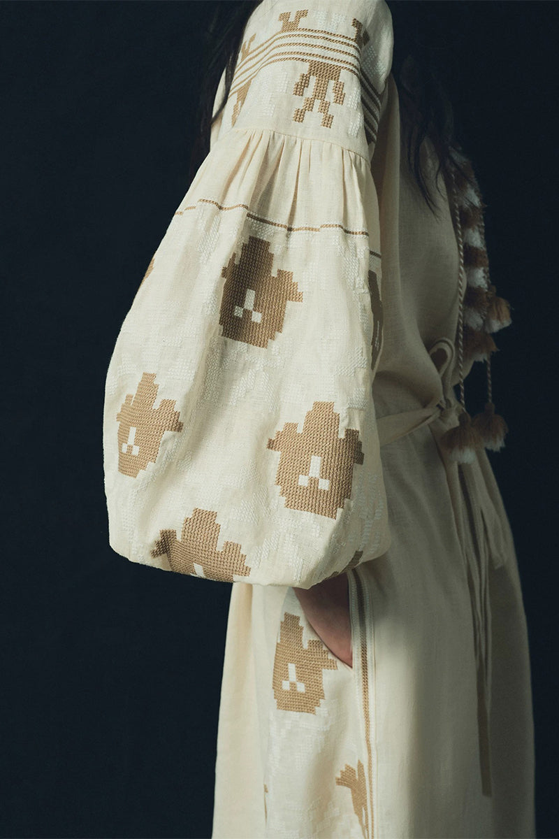 Embroidered Linen-Cotton Boho Maxi Cover Up
