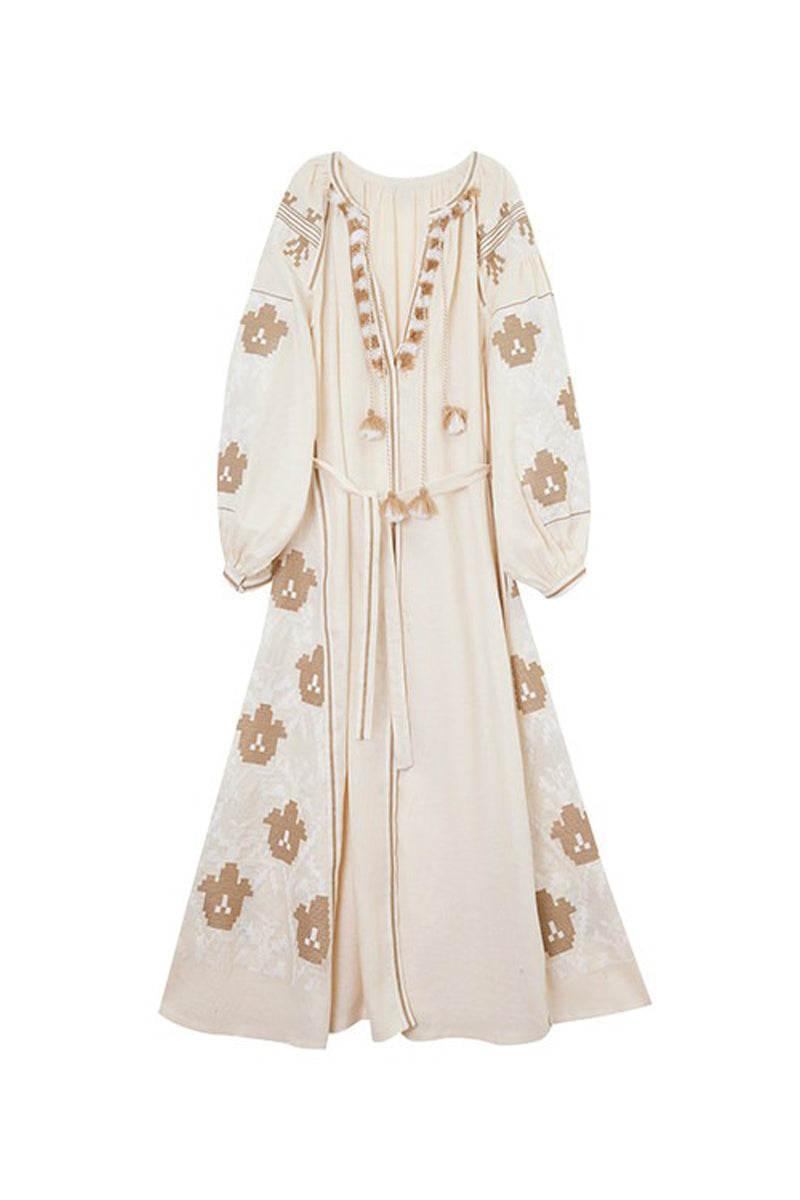 Embroidered Linen-Cotton Boho Maxi Cover Up