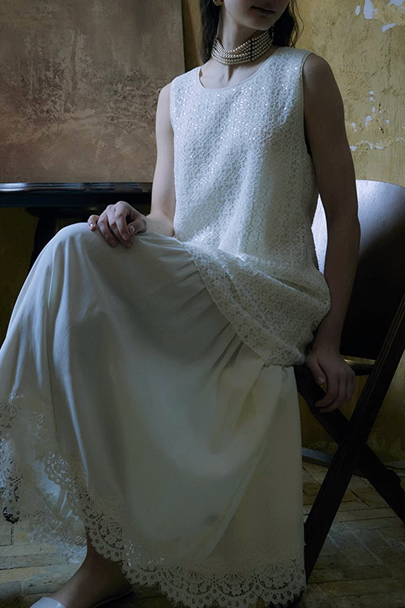 Embroidered Sequin Lace Double-Layer Tank Dress
