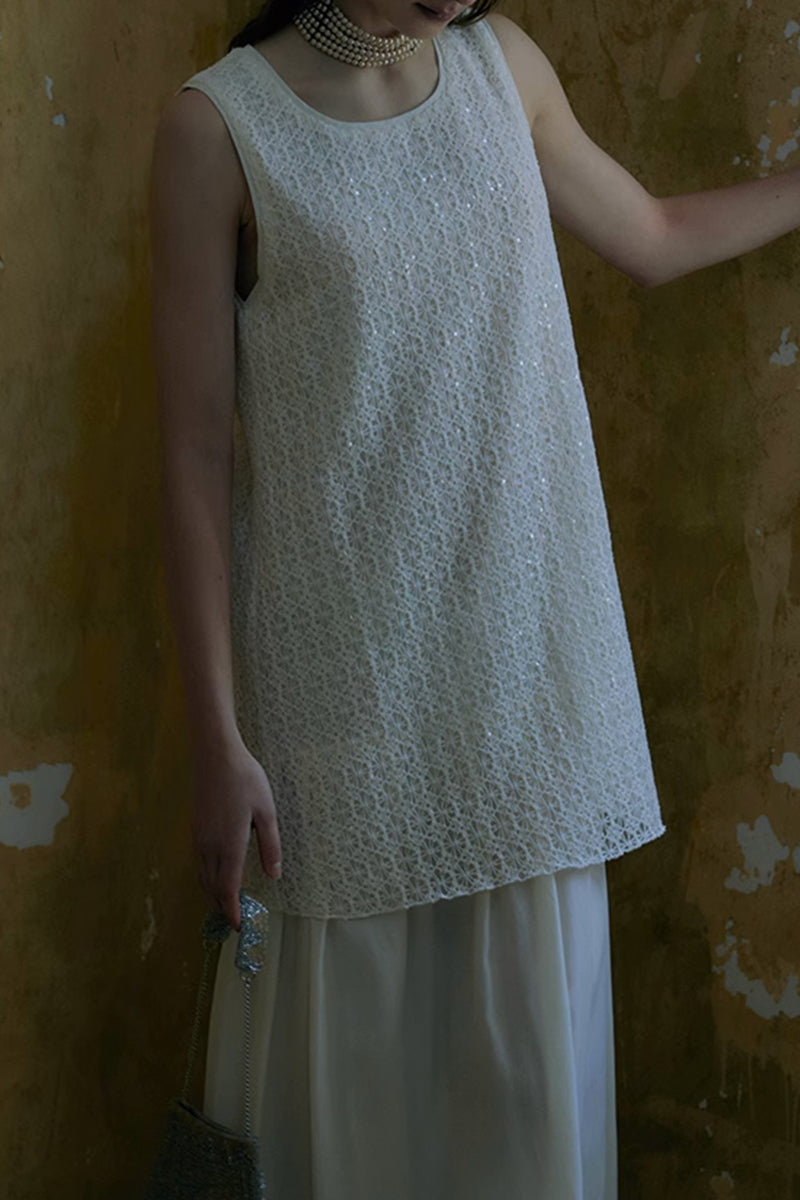 Embroidered Sequin Lace Double-Layer Tank Dress