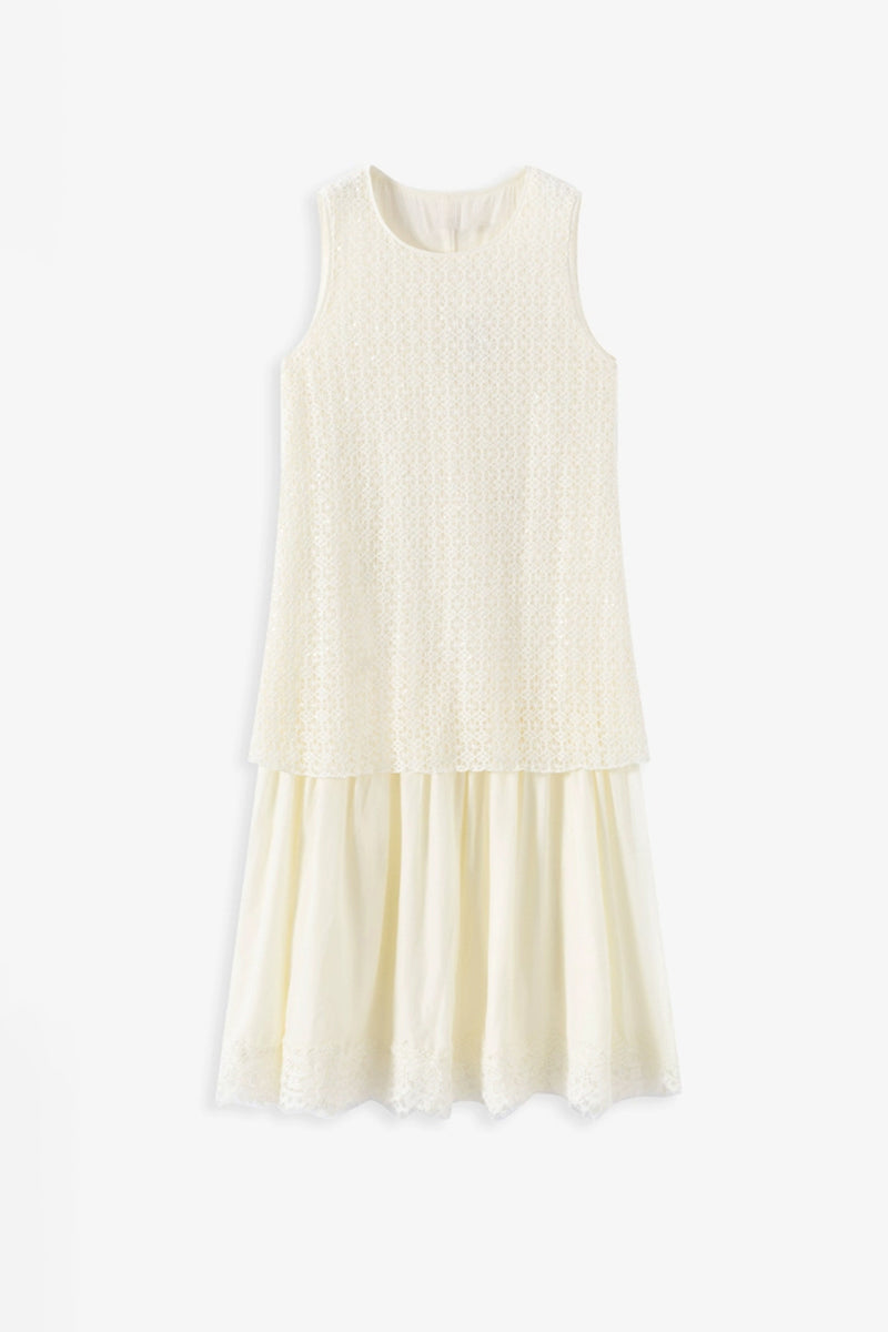 Embroidered Sequin Lace Double-Layer Tank Dress