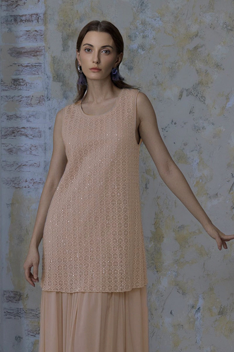 Embroidered Sequin Lace Double-Layer Tank Dress