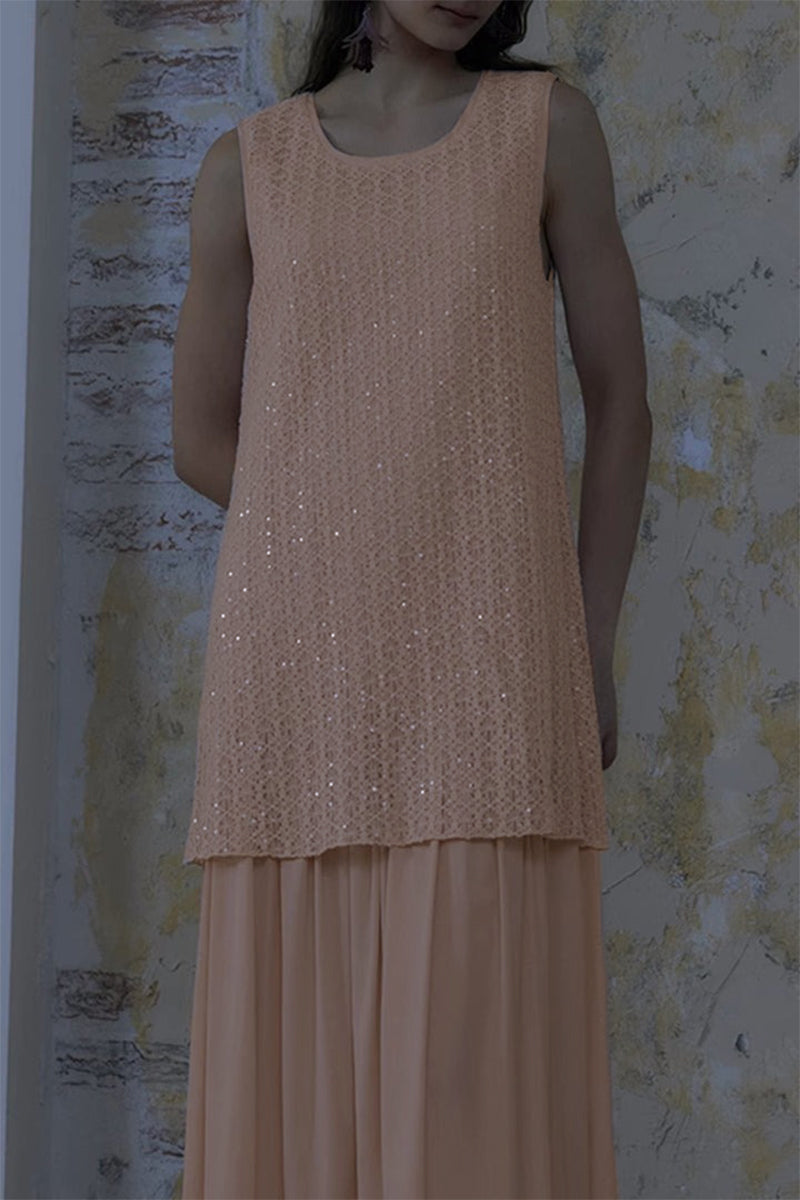 Embroidered Sequin Lace Double-Layer Tank Dress