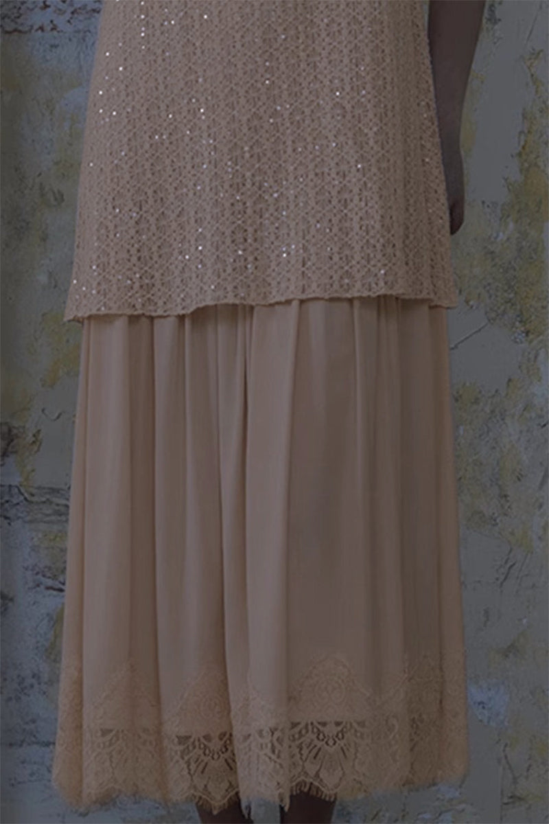 Embroidered Sequin Lace Double-Layer Tank Dress