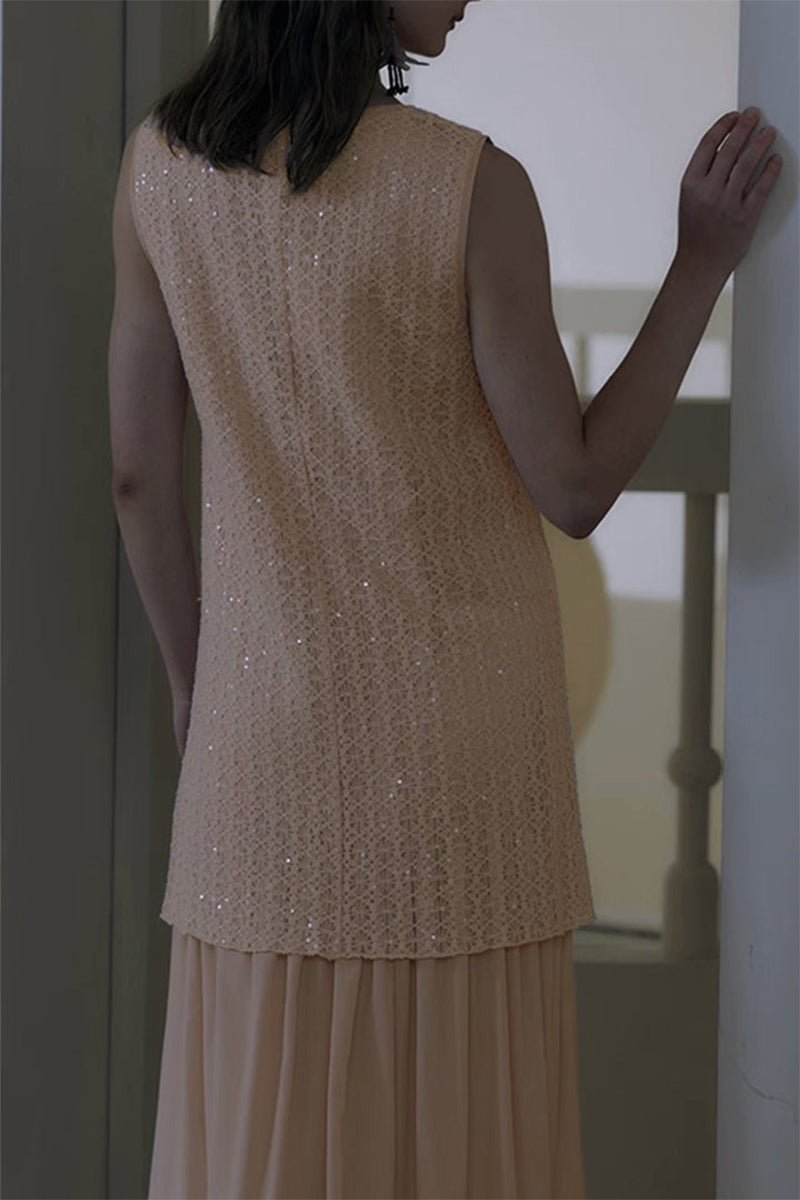 Embroidered Sequin Lace Double-Layer Tank Dress