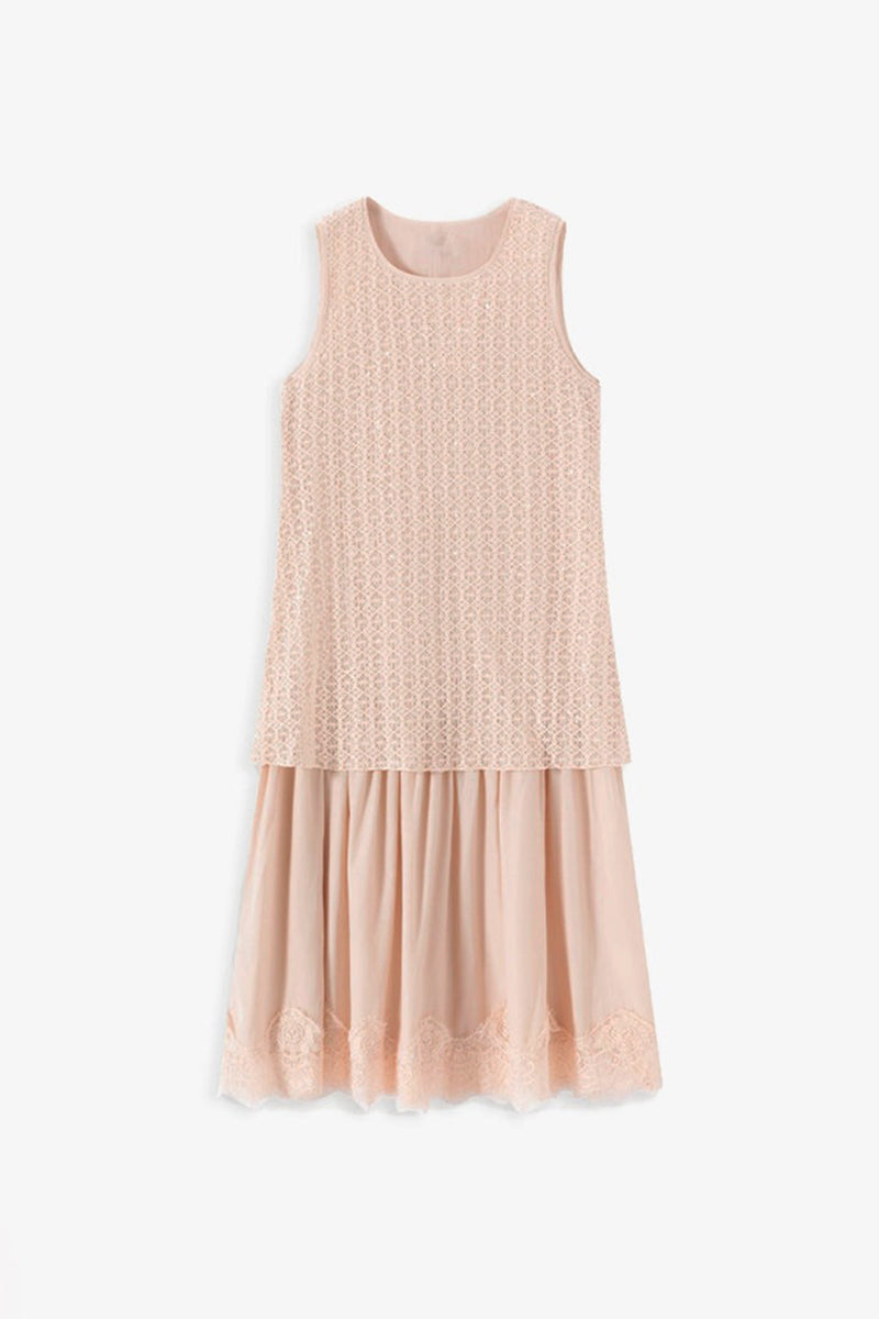 Embroidered Sequin Lace Double-Layer Tank Dress