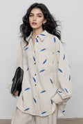Embroidered Tencel-Ramie Long Sleeve Button-Down Shirt