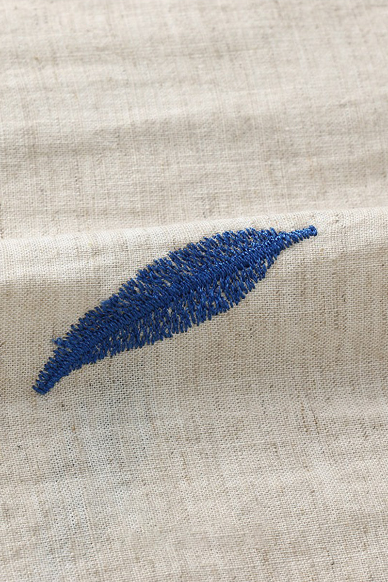 Embroidered Tencel-Ramie Long Sleeve Button-Down Shirt