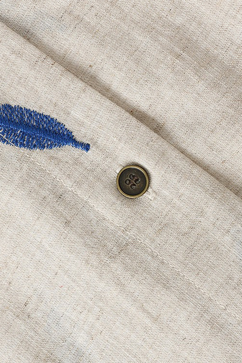 Embroidered Tencel-Ramie Long Sleeve Button-Down Shirt