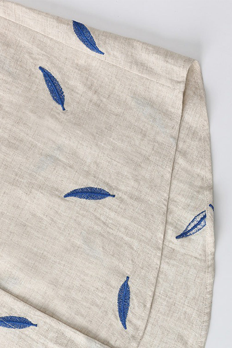 Embroidered Tencel-Ramie Long Sleeve Button-Down Shirt