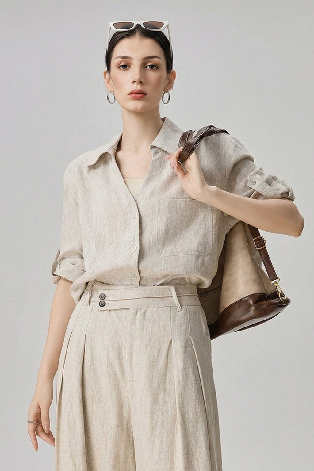 European Linen 3/4 Sleeve Button-Down Shirt