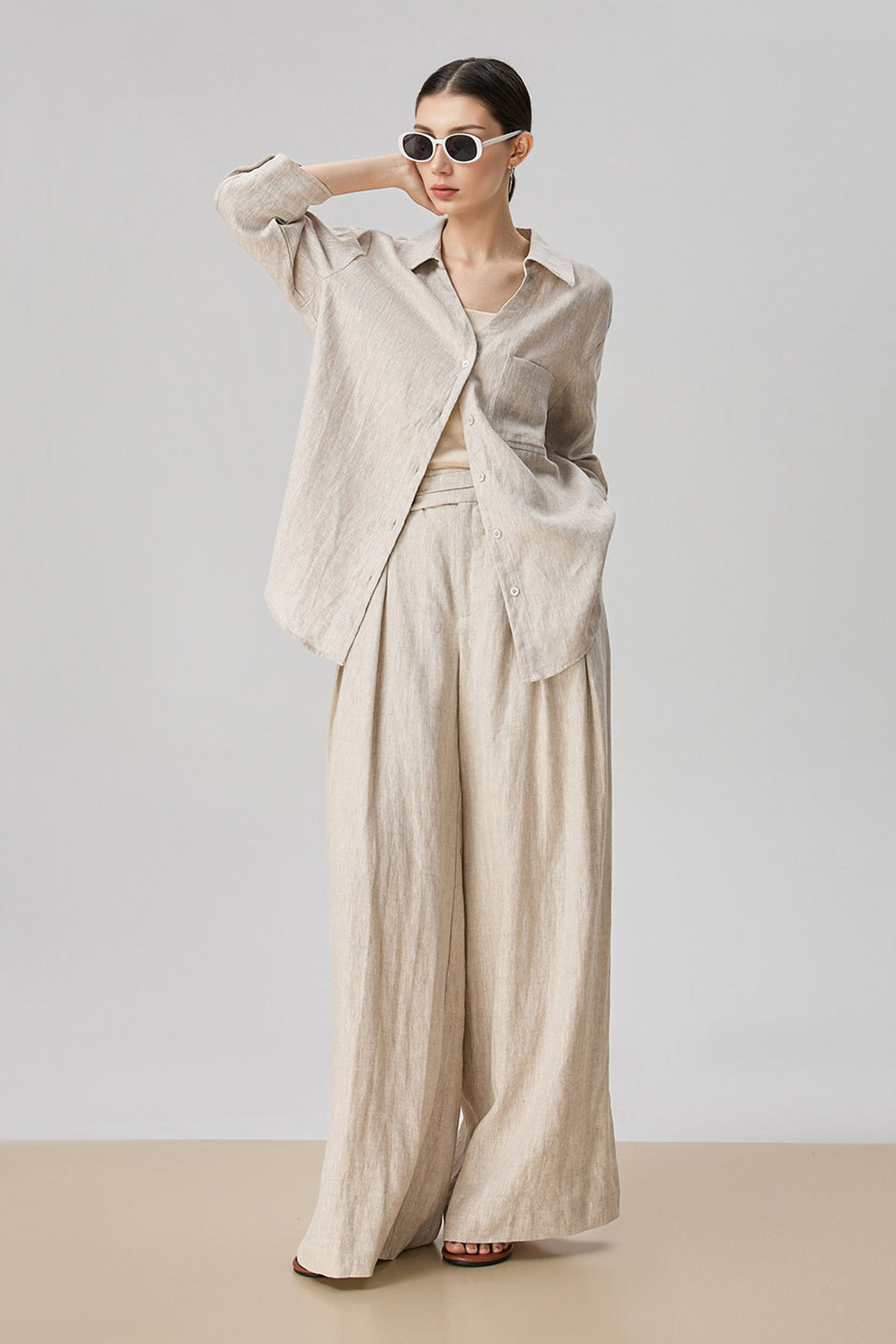 European Linen 3/4 Sleeve Button-Down Shirt