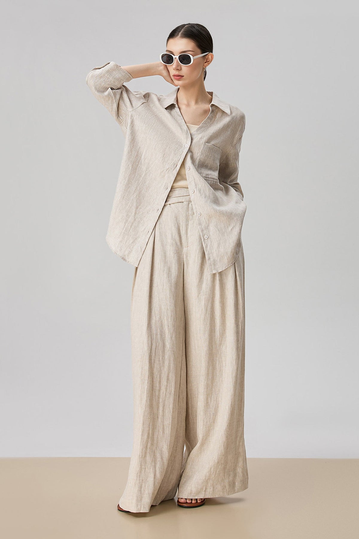 European Linen 3/4 Sleeve Button-Down Shirt