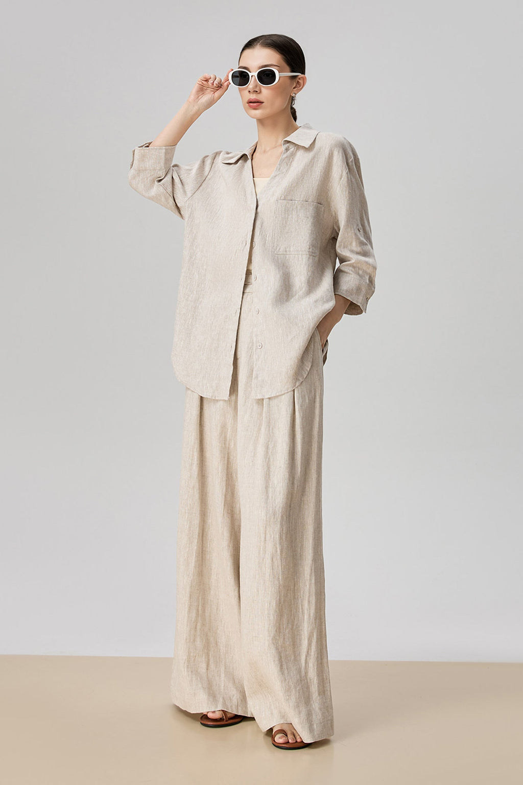 European Linen 3/4 Sleeve Button-Down Shirt