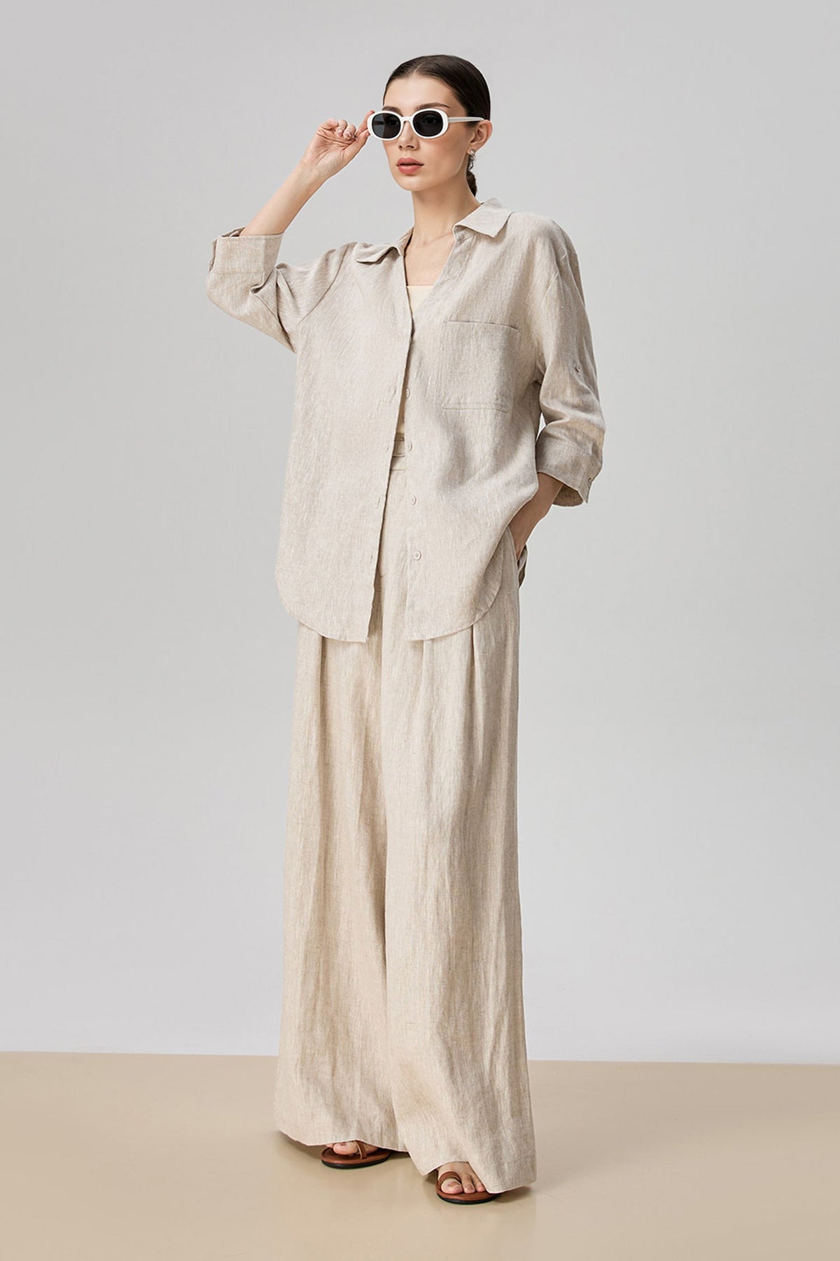European Linen 3/4 Sleeve Button-Down Shirt