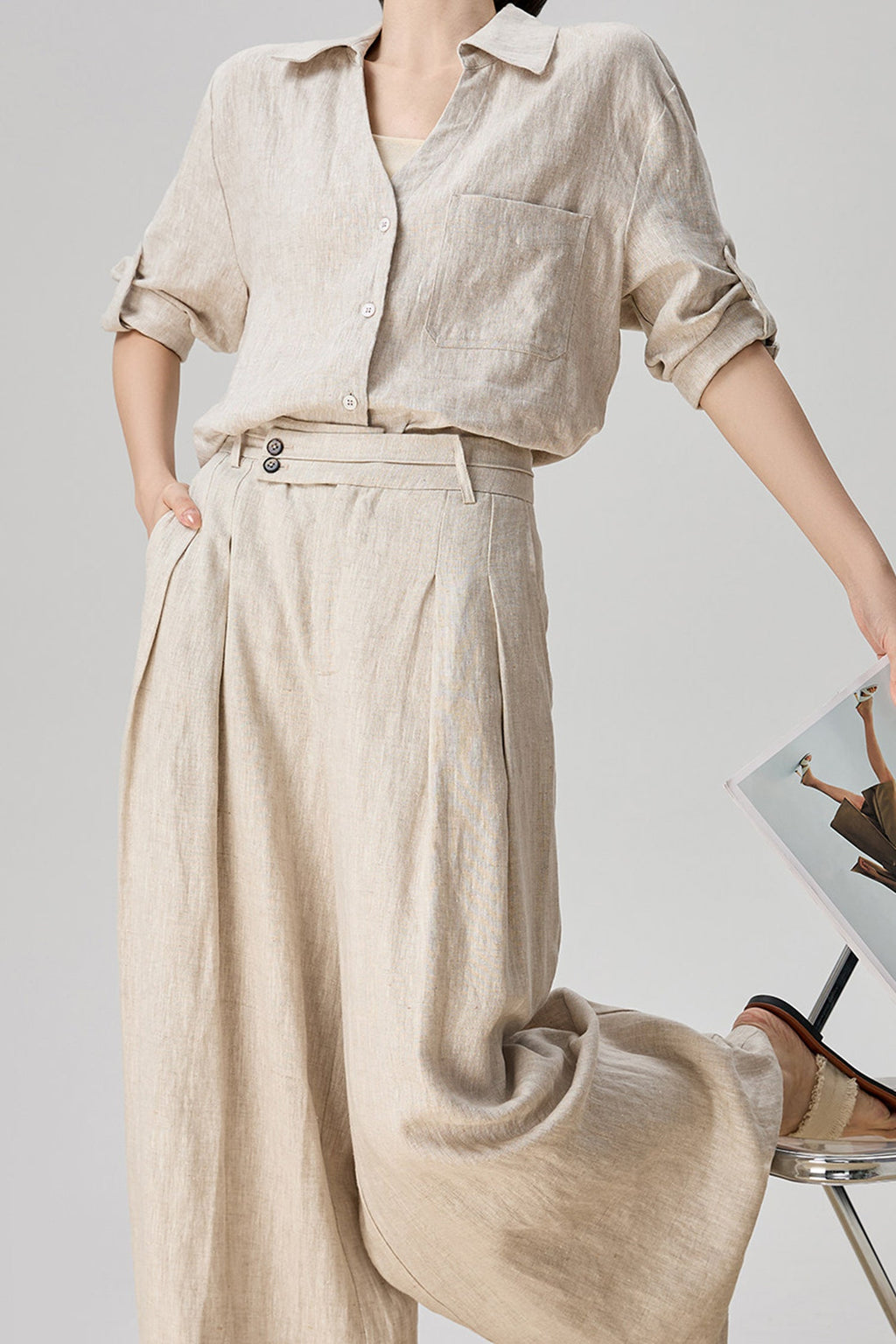 European Linen 3/4 Sleeve Button-Down Shirt