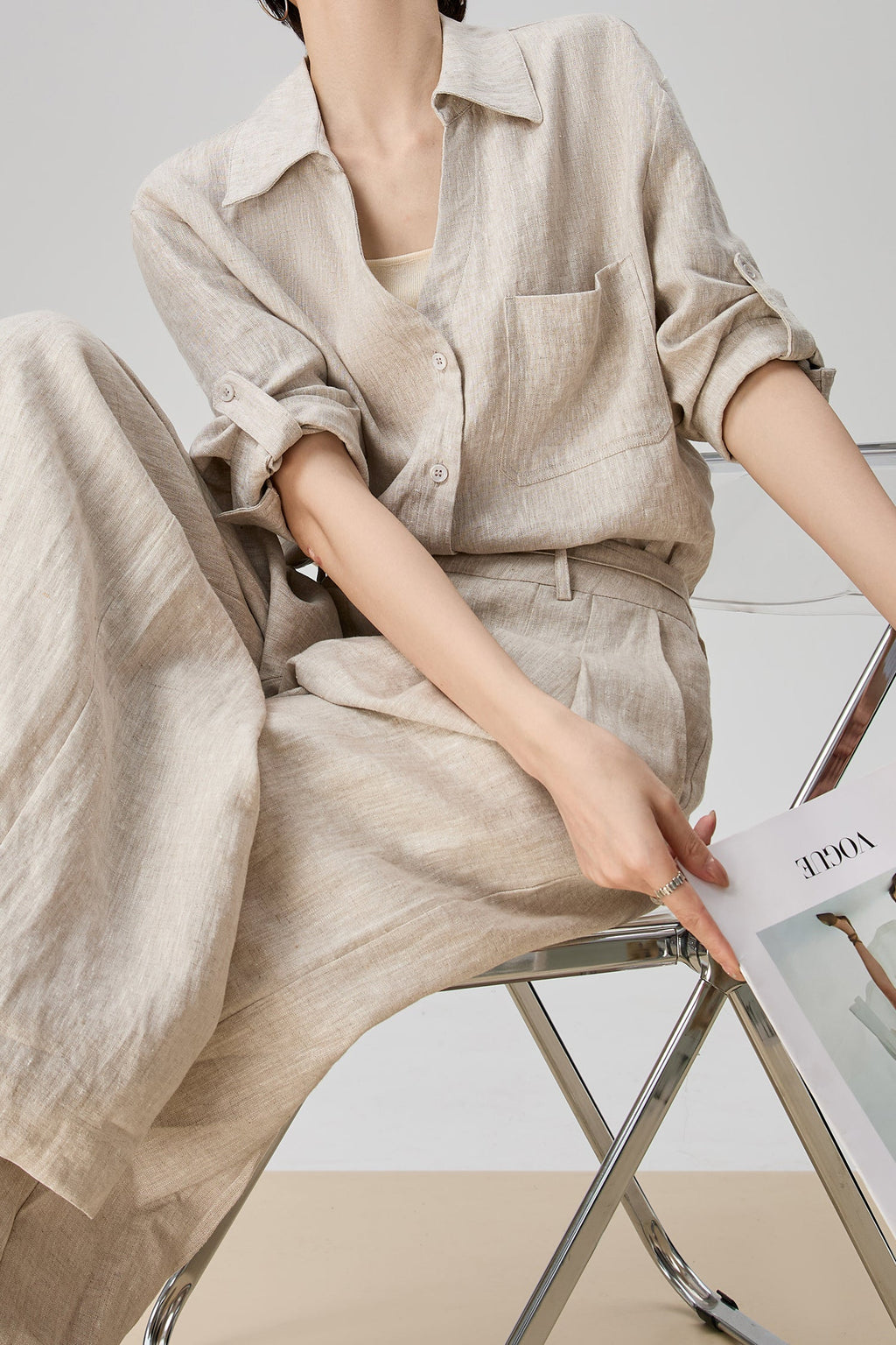 European Linen 3/4 Sleeve Button-Down Shirt