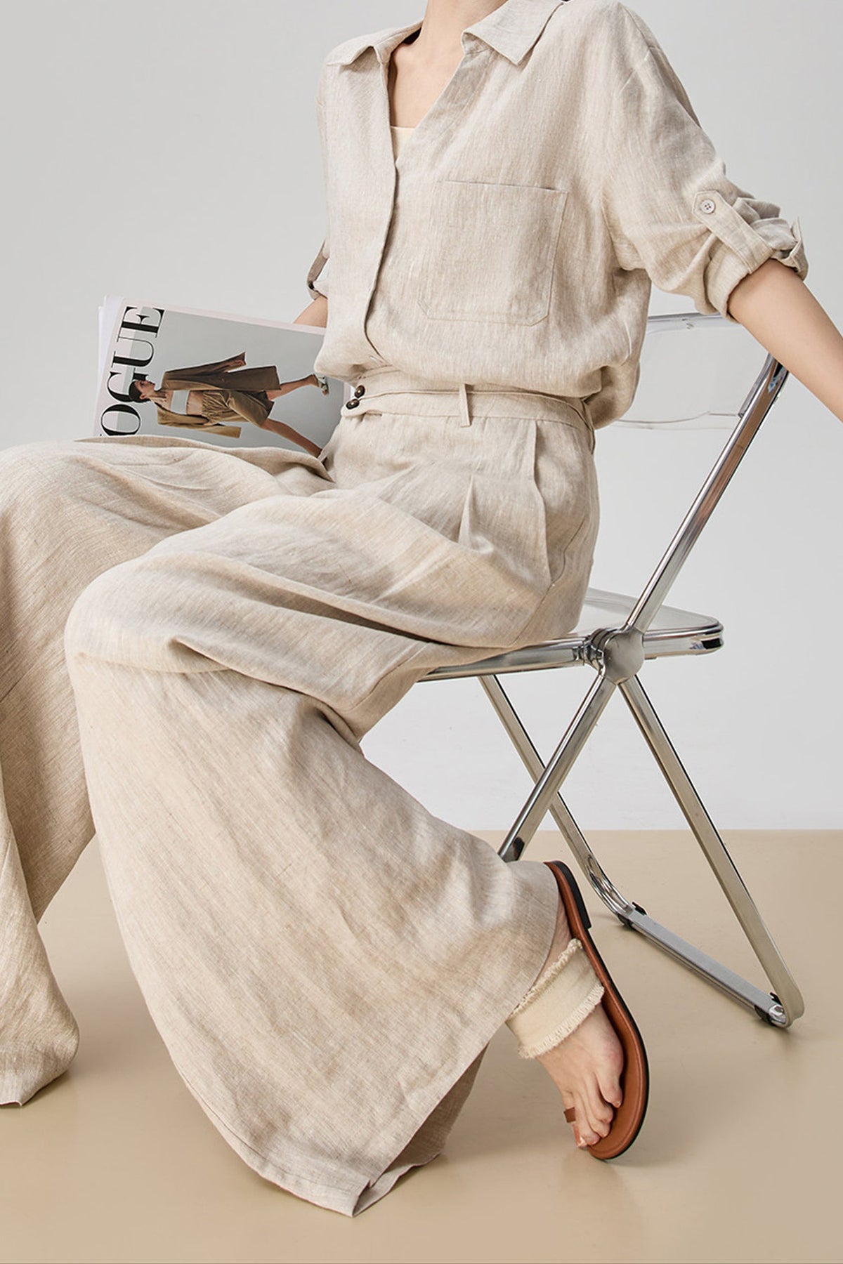 European Linen 3/4 Sleeve Button-Down Shirt