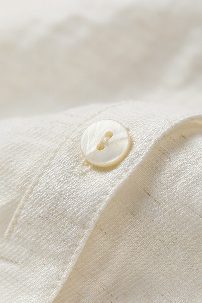 Eyelet Embroidered Linen Blend Button-Up Blouse