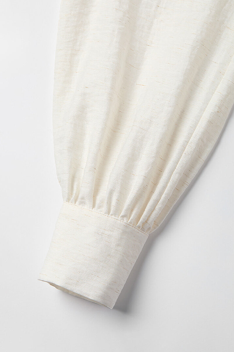 Eyelet Embroidered Linen Blend Button-Up Blouse