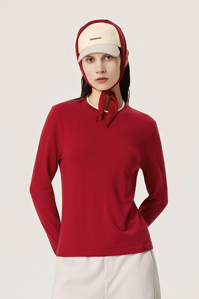 Faux Two-Piece Wool-Lyocell Seamless Knit Top