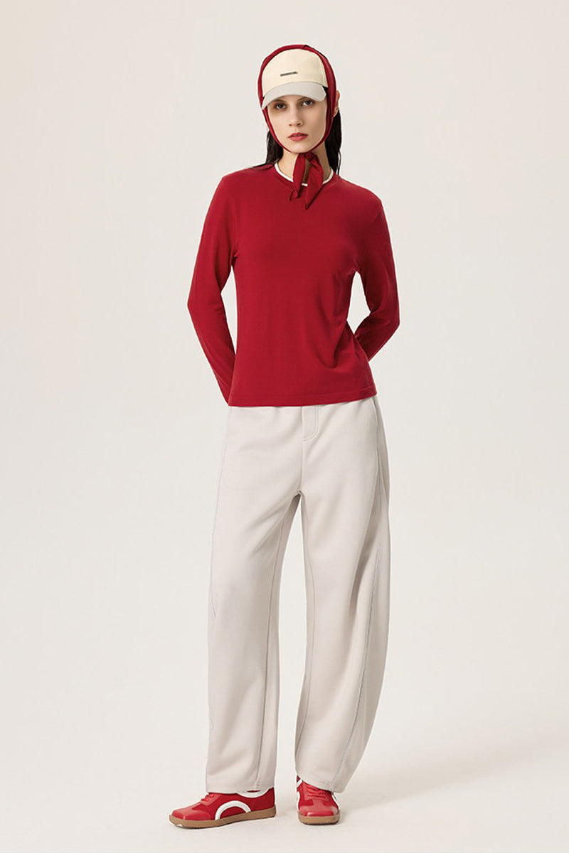 Faux Two-Piece Wool-Lyocell Seamless Knit Top