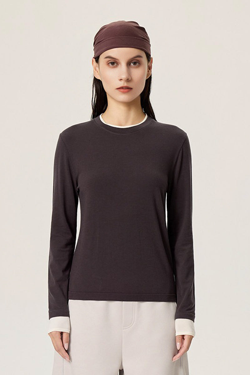 Faux Two-Piece Wool-Lyocell Seamless Knit Top