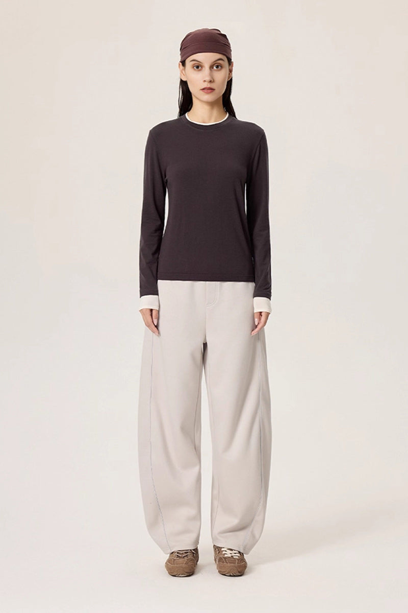 Faux Two-Piece Wool-Lyocell Seamless Knit Top