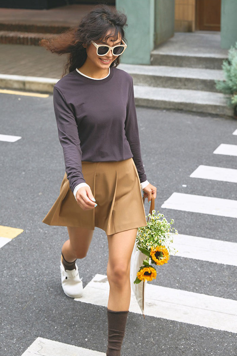 Faux Two-Piece Wool-Lyocell Seamless Knit Top