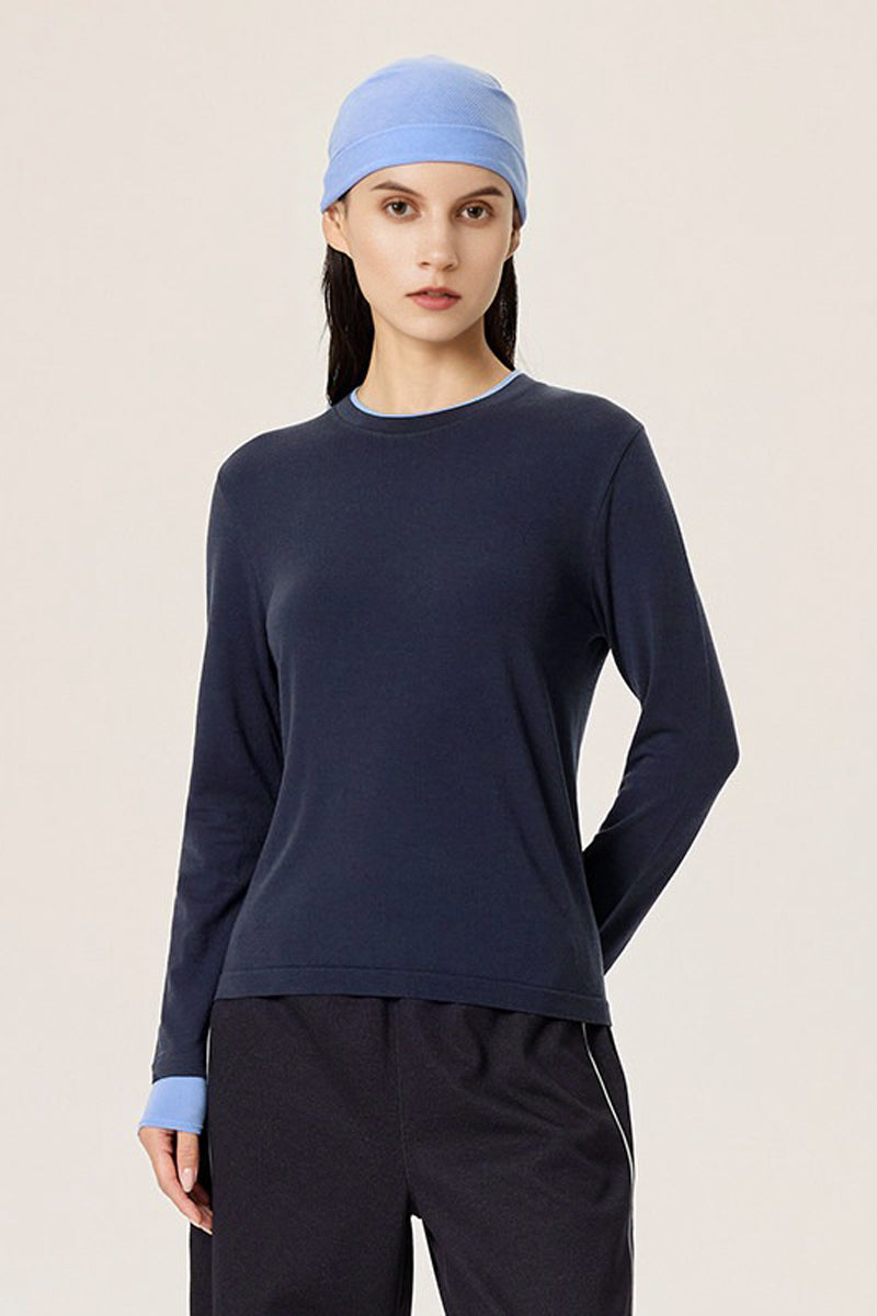Faux Two-Piece Wool-Lyocell Seamless Knit Top