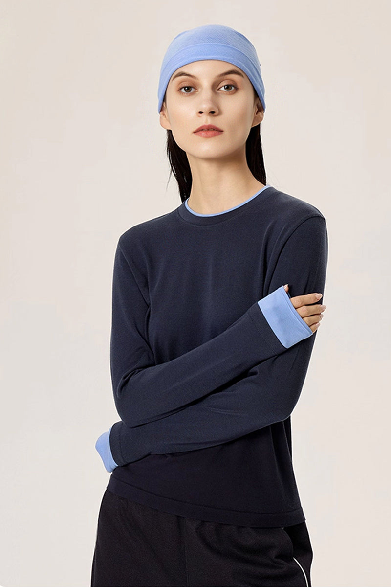 Faux Two-Piece Wool-Lyocell Seamless Knit Top