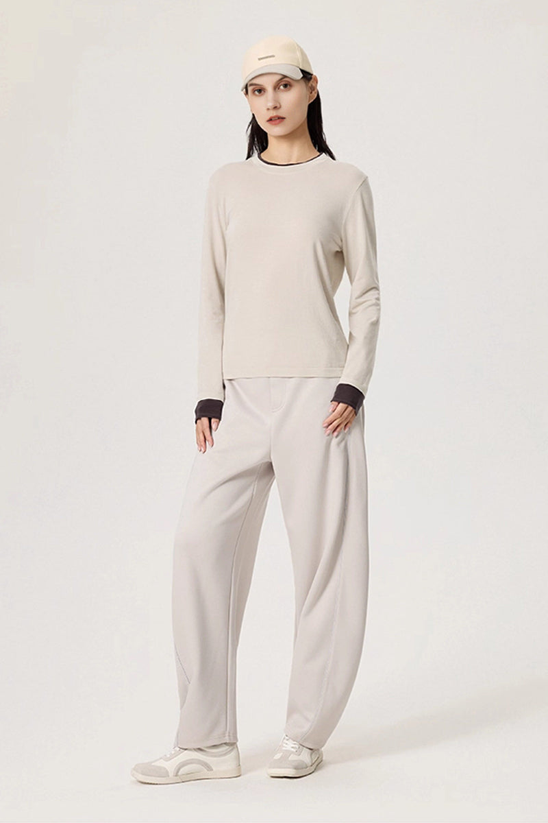 Faux Two-Piece Wool-Lyocell Seamless Knit Top