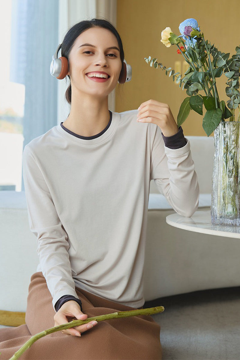 Faux Two-Piece Wool-Lyocell Seamless Knit Top