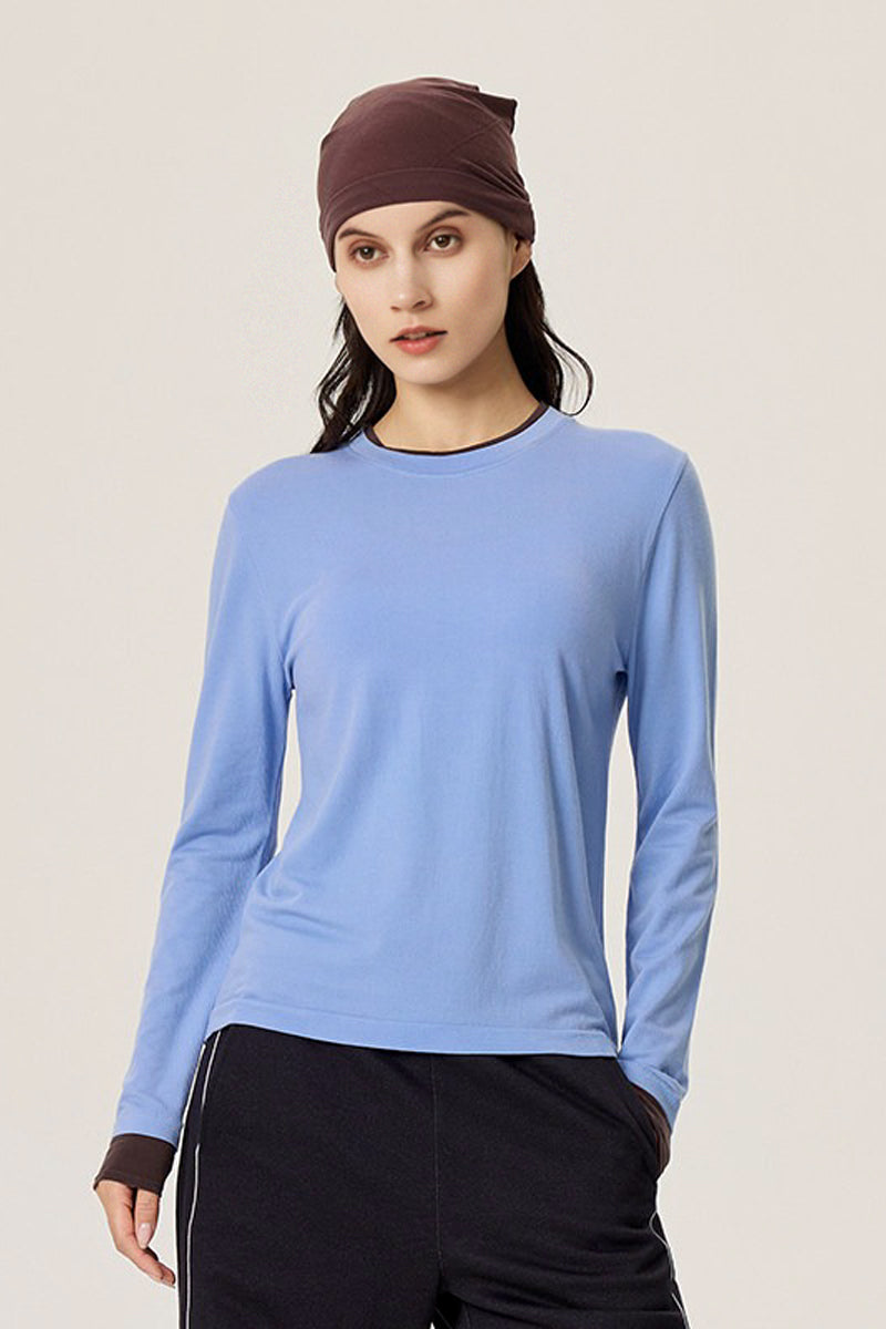 Faux Two-Piece Wool-Lyocell Seamless Knit Top