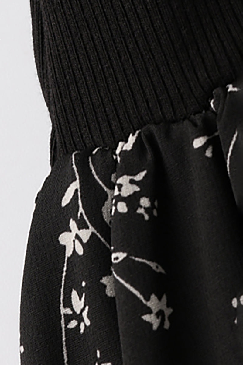 Fit & Flare Long-Sleeve Midi Dress with Flower Patchwork