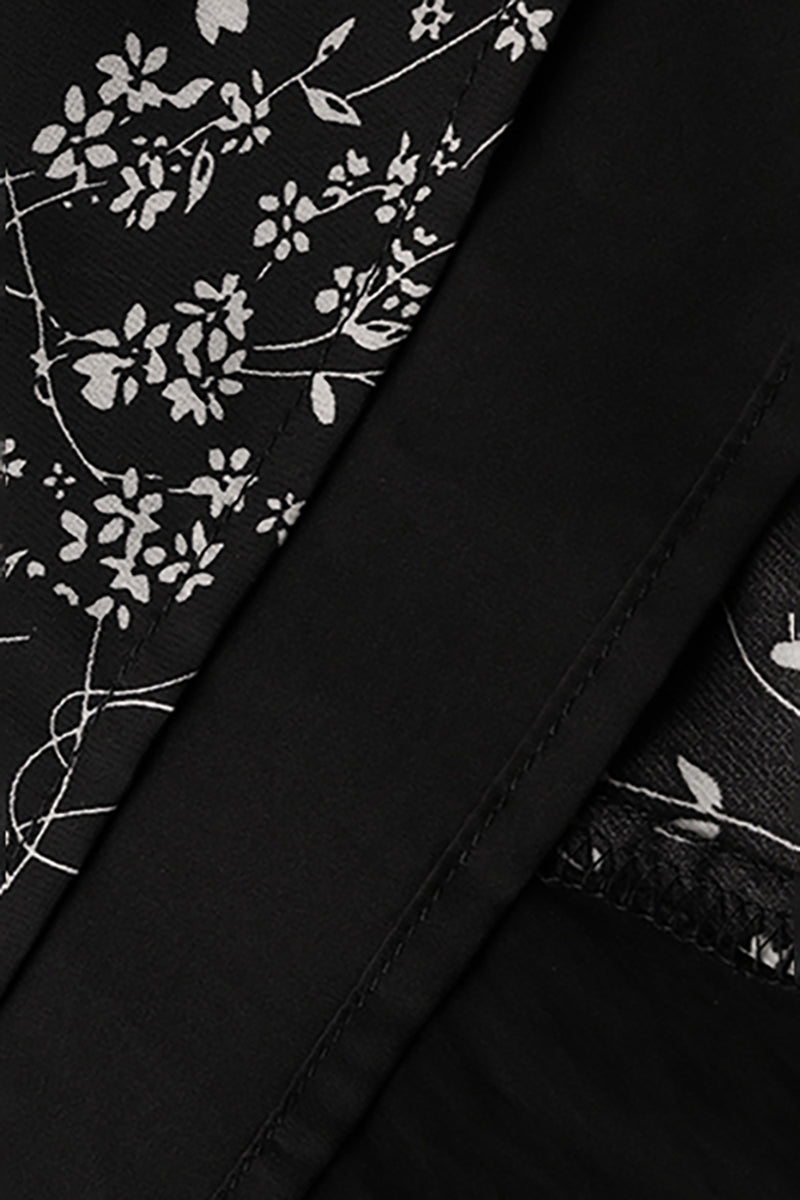 Fit & Flare Long-Sleeve Midi Dress with Flower Patchwork