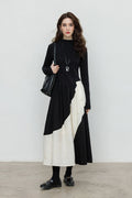 Fit & Flare Long-Sleeve Midi Dress with Lace Patchwork