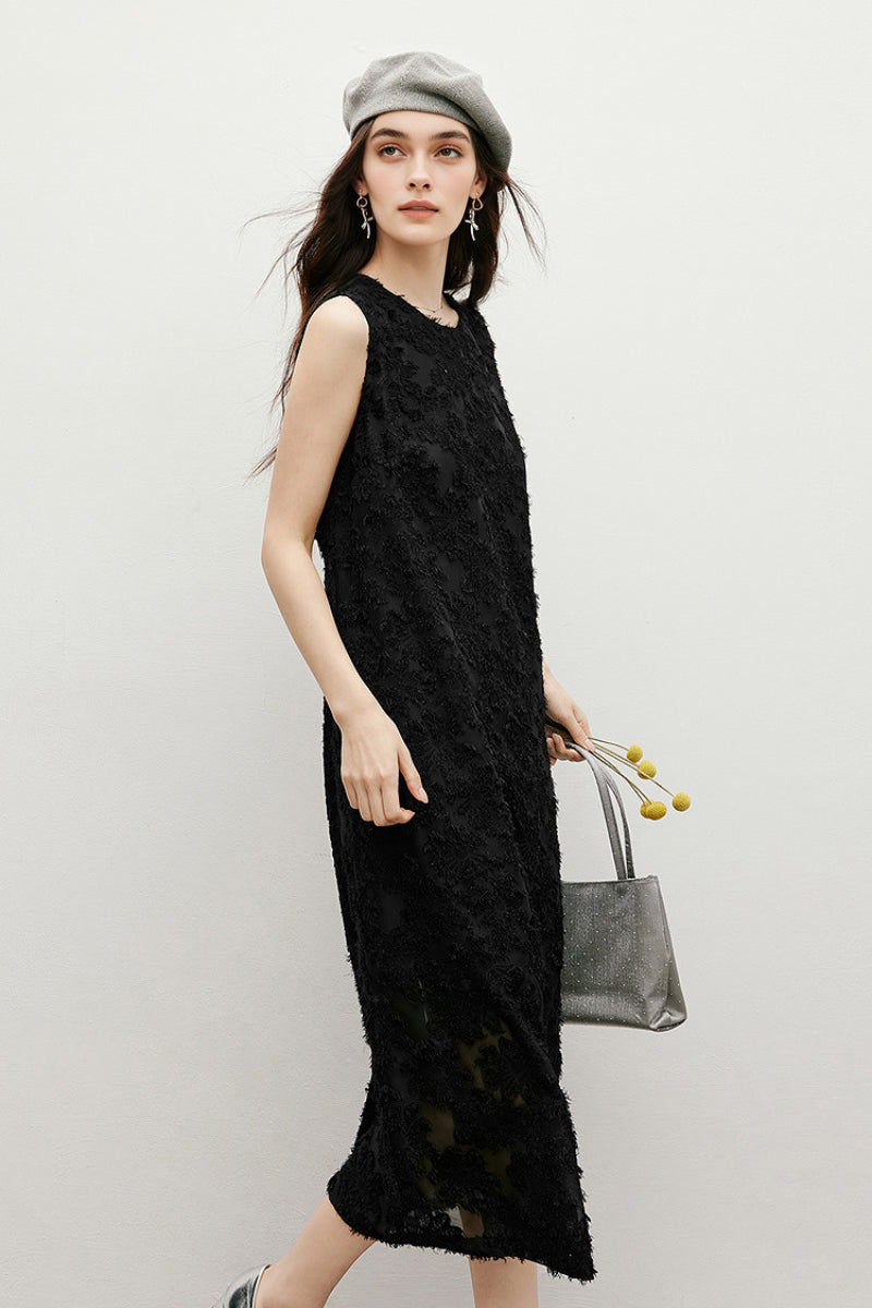 Black Floral Applique Sleeveless Dress