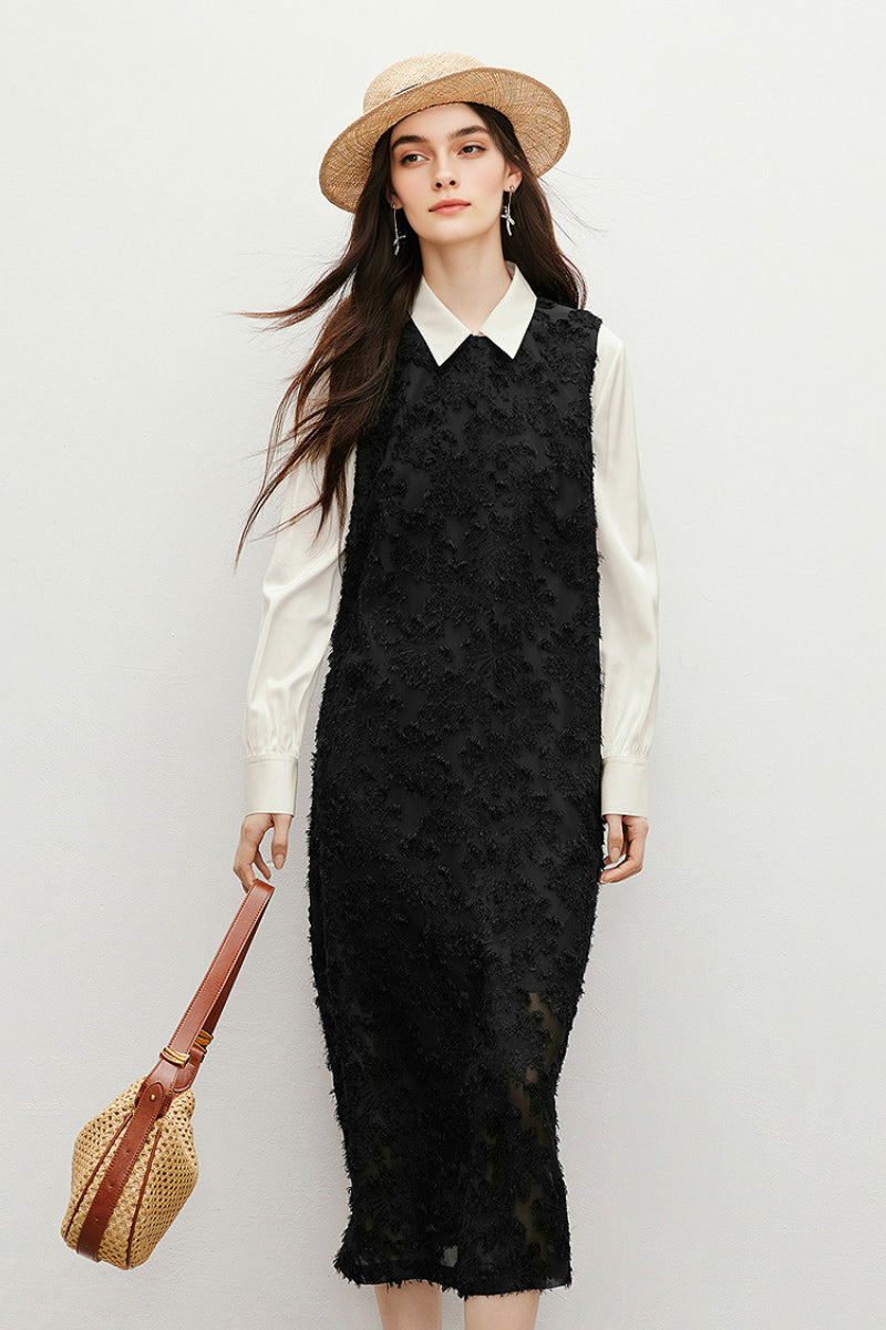 Black Floral Applique Sleeveless Dress