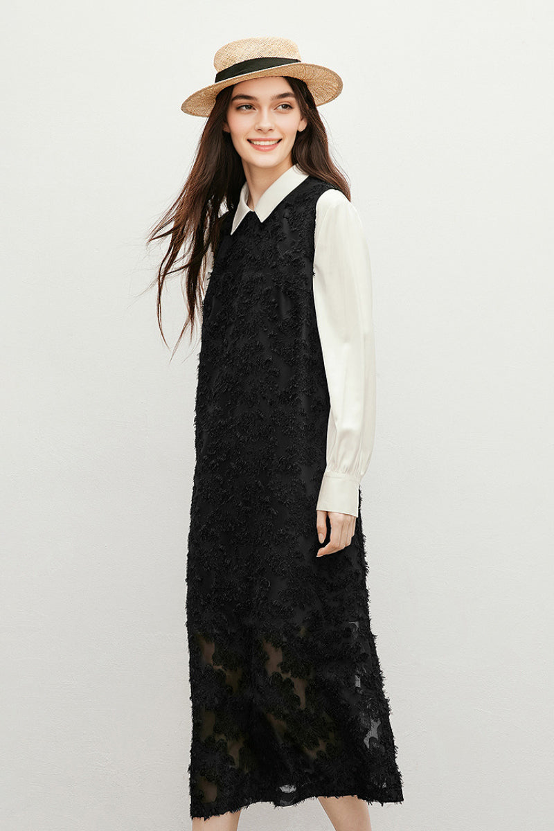 Black Floral Applique Sleeveless Dress