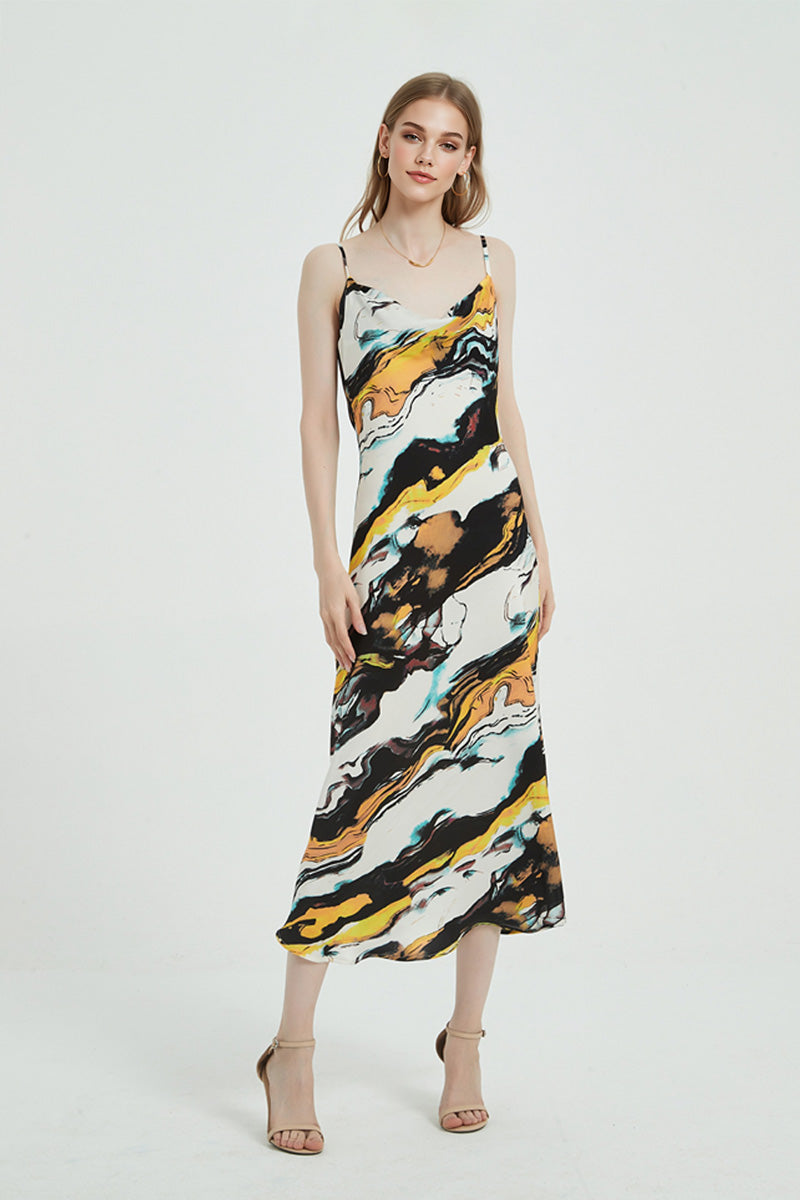 Floral Cowl-Neck Midi Slip Dress in Triacetate-Blend