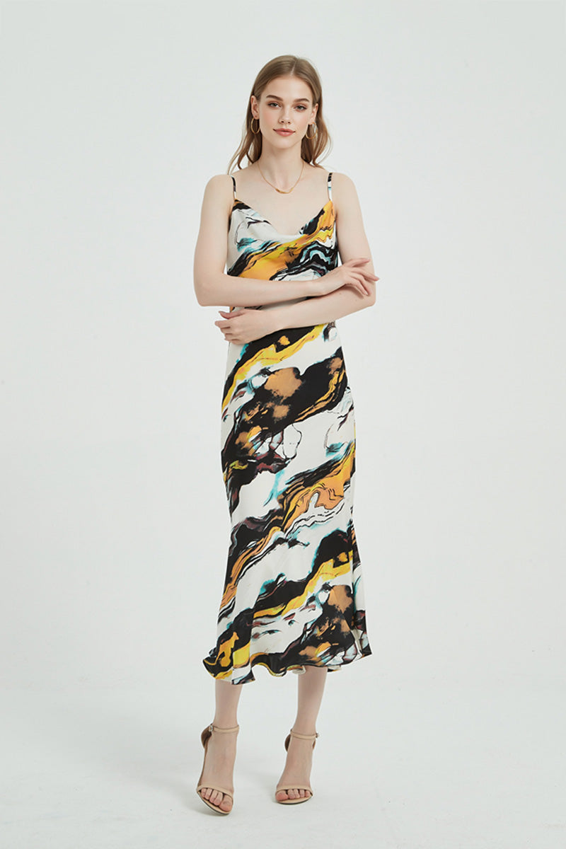 Floral Cowl-Neck Midi Slip Dress in Triacetate-Blend