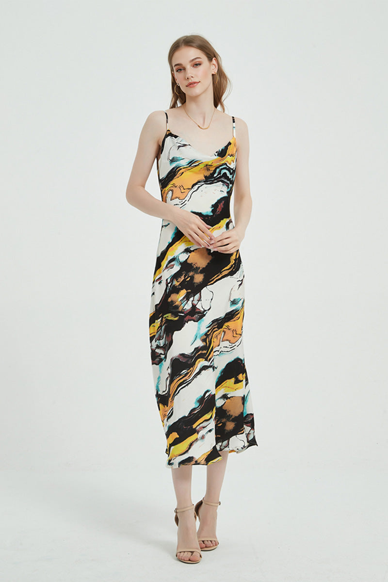 Floral Cowl-Neck Midi Slip Dress in Triacetate-Blend